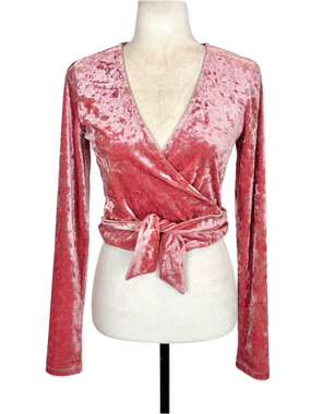 Twik pink velvet faux-wrap top